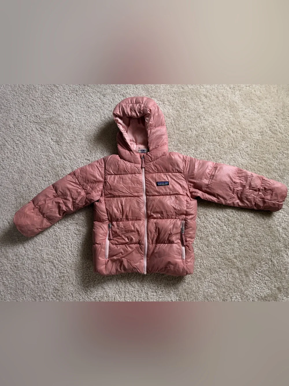 Patagonia Kids Hooded Puffer Jacket in Light Pink
